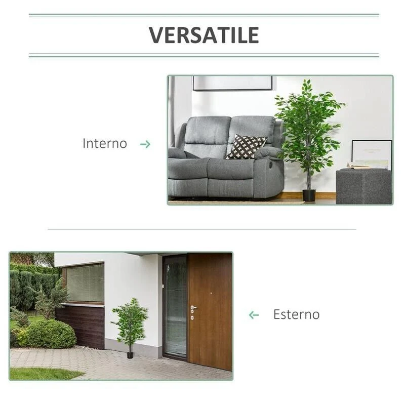 PIANTA ARTIFICIALE DI FICUS ALTA 135CM CON VASO IN COLORE VERDE - Image 3