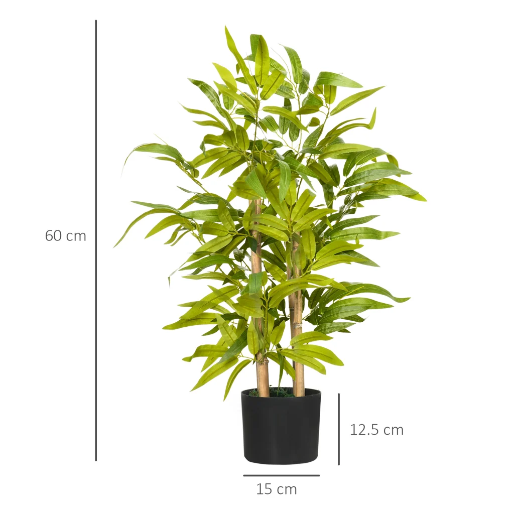 Pianta di Bambù Artificiale Alta 60 cm con Vaso in Cemento Ø15x12,5 cm in Poliestere e PP Verde - Image 3