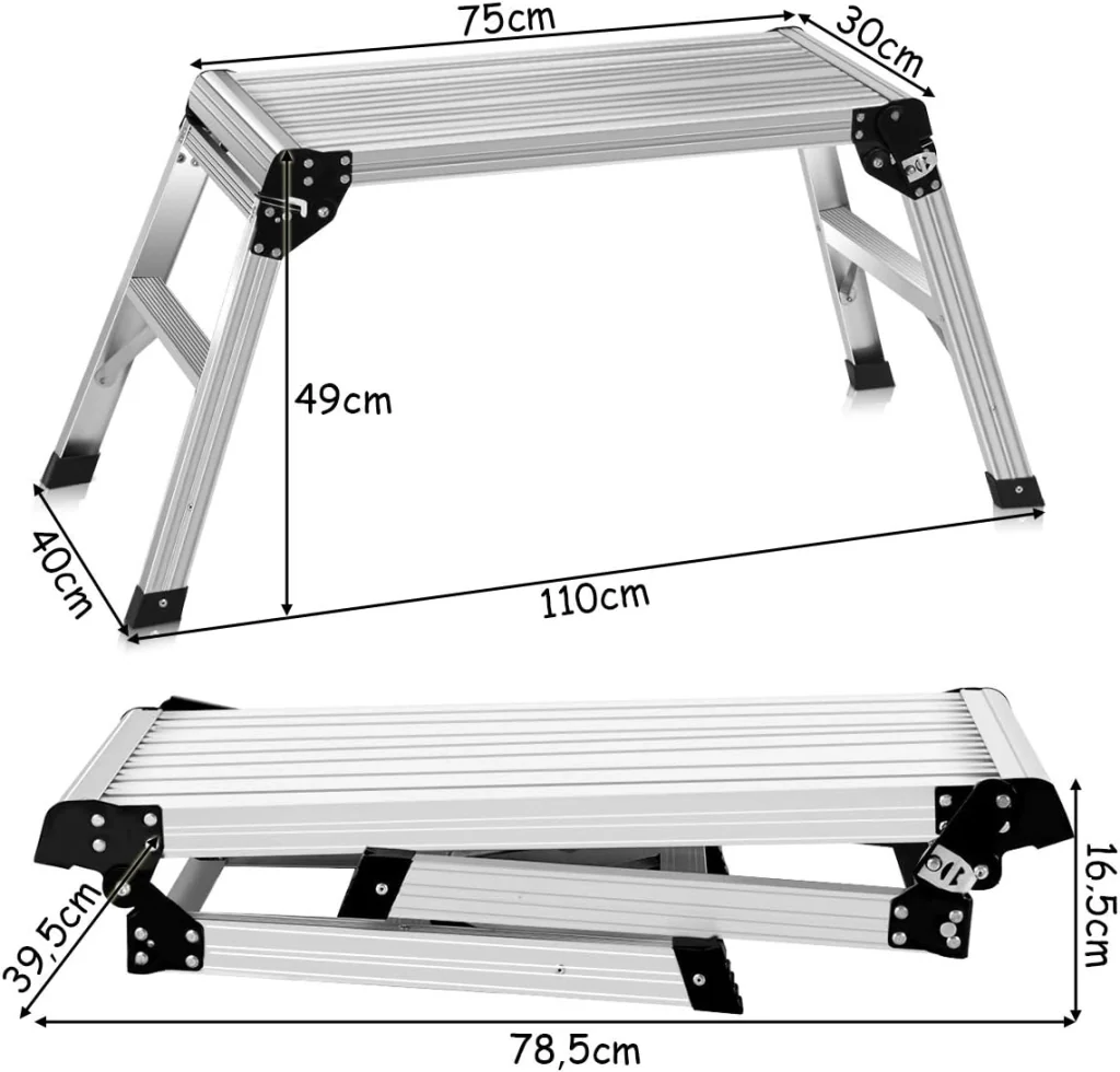 Piattaforma di Lavoro Sgabello di Alluminio Leggero, Pieghevole e Antiscivolo, capacità 150 kg - Image 7