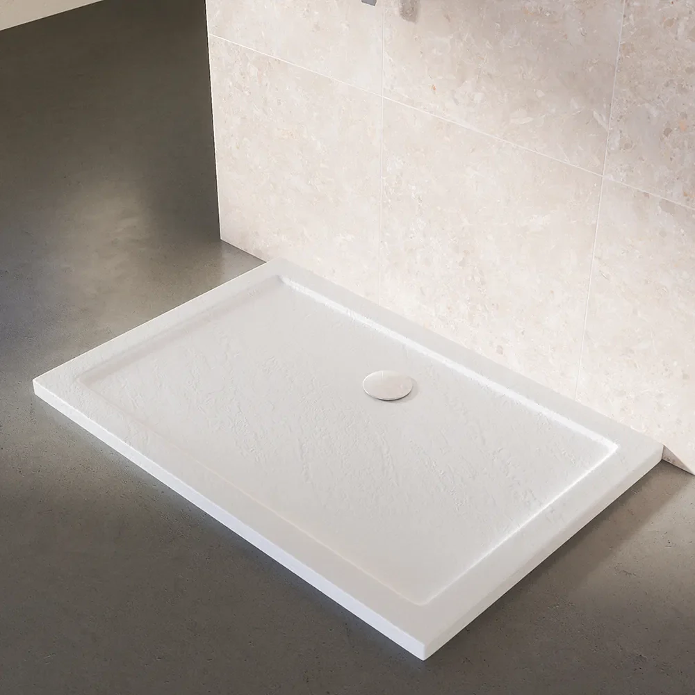 Piatto doccia 80x120 effetto pietra bianco in acrilico altezza slim | Petra