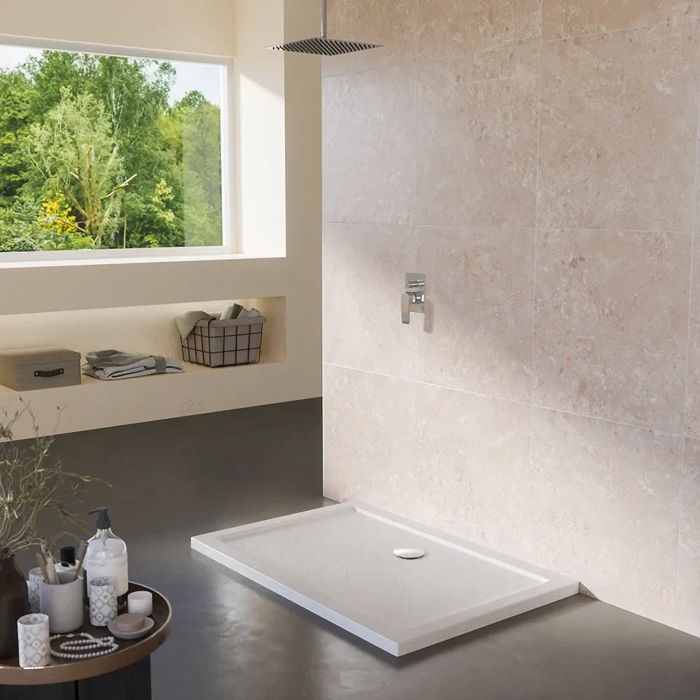 Piatto doccia 80x120 effetto pietra bianco in acrilico altezza slim | Petra - Image 2