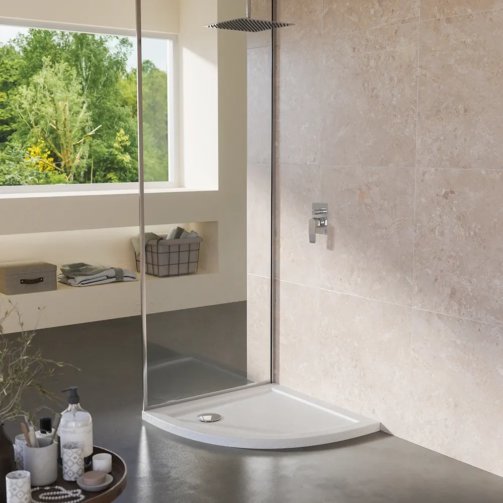 Piatto doccia 80x80 semicircolare effetto pietra bianco in acrilico altezza slim | Petra - Image 2