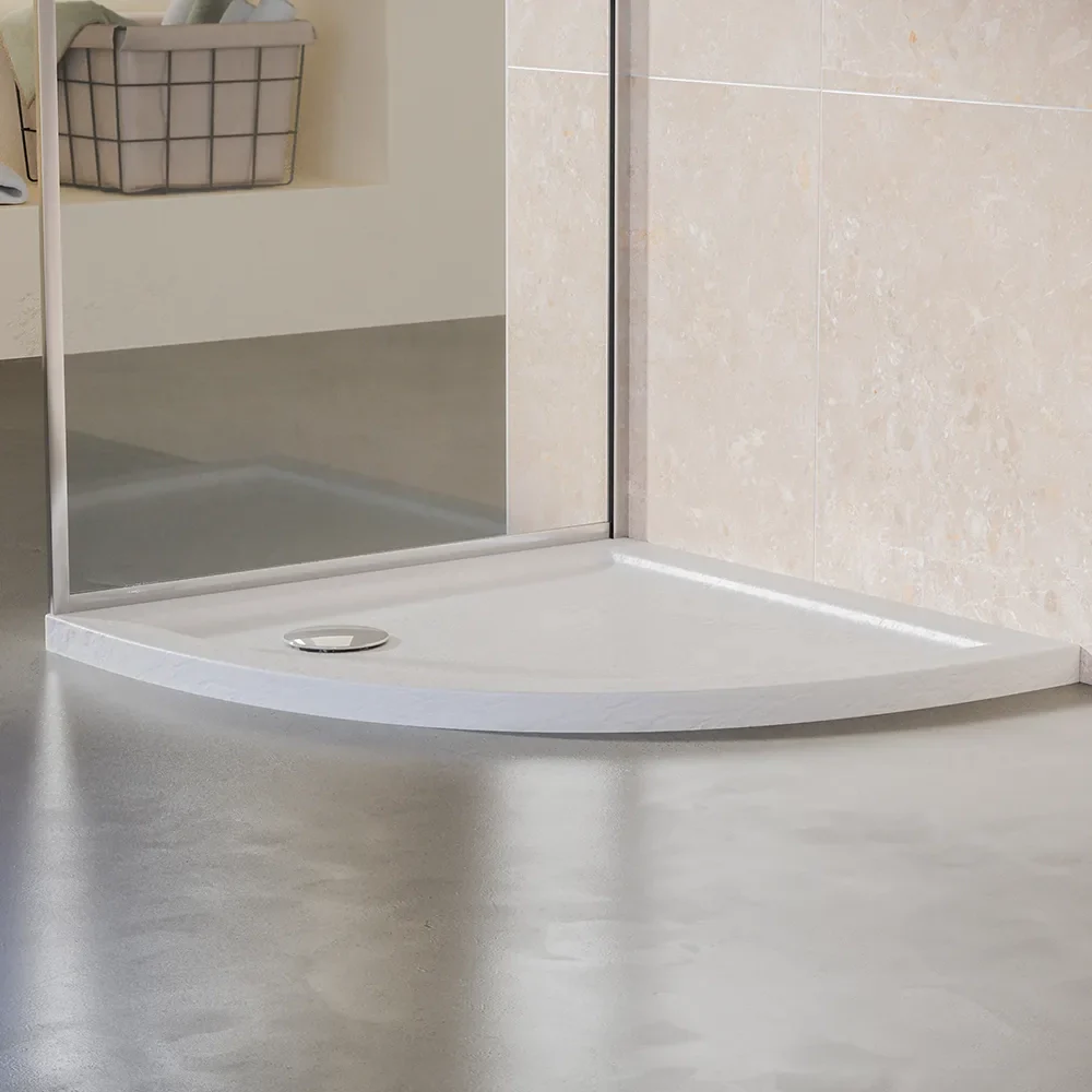 Piatto doccia 80x80 semicircolare effetto pietra bianco in acrilico altezza slim | Petra - Image 3