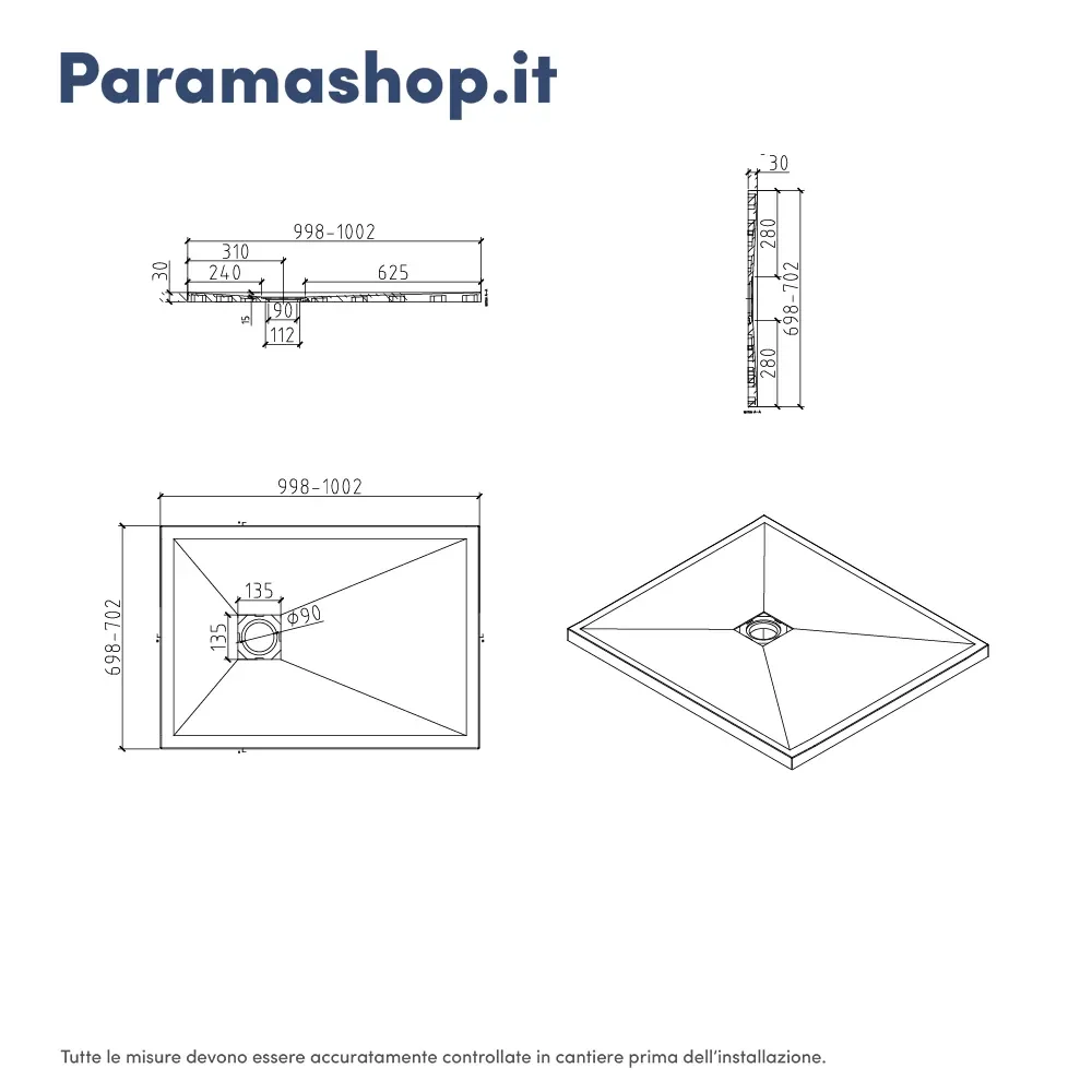 Piatto doccia rettangolare 70x100 cm in marmoresina bianco effetto pietra h3 cm | Milos - Image 7