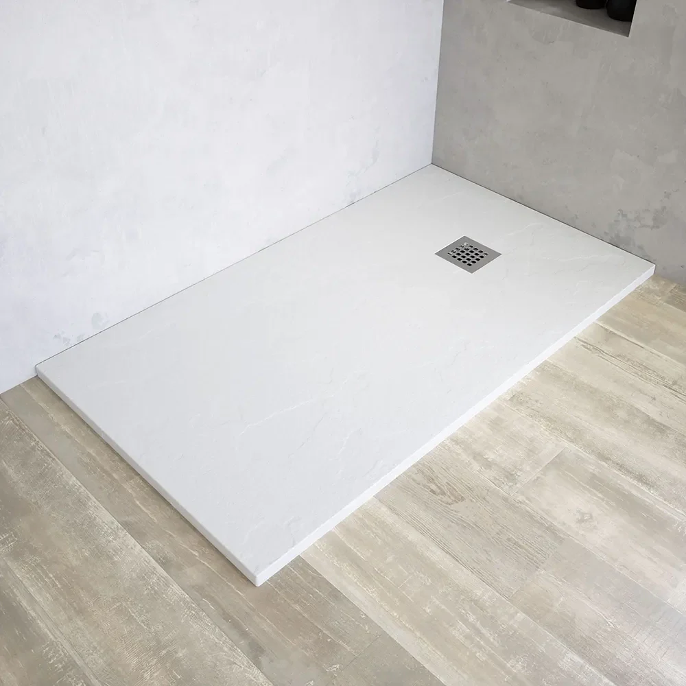 Piatto doccia rettangolare 80x140 cm in marmoresina bianco effetto pietra h3 cm | Milos