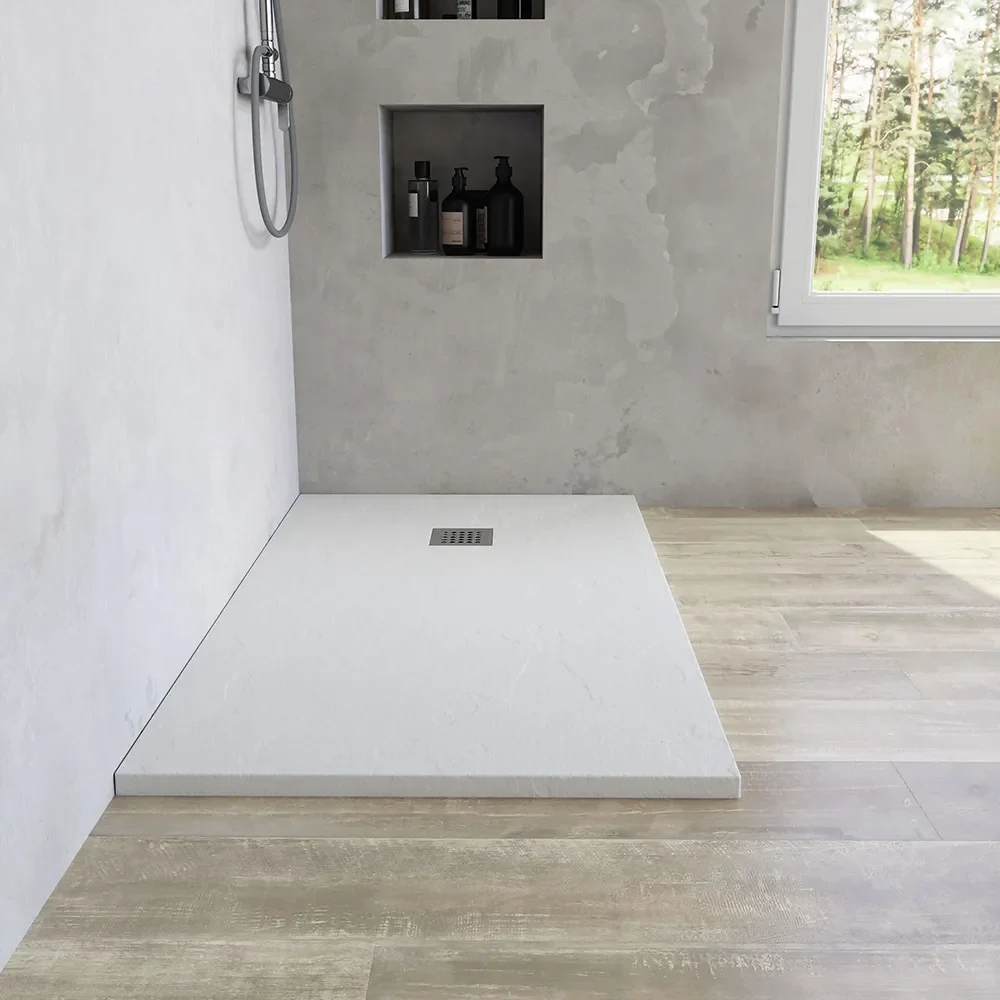 Piatto doccia rettangolare 80x140 cm in marmoresina bianco effetto pietra h3 cm | Milos - Image 3