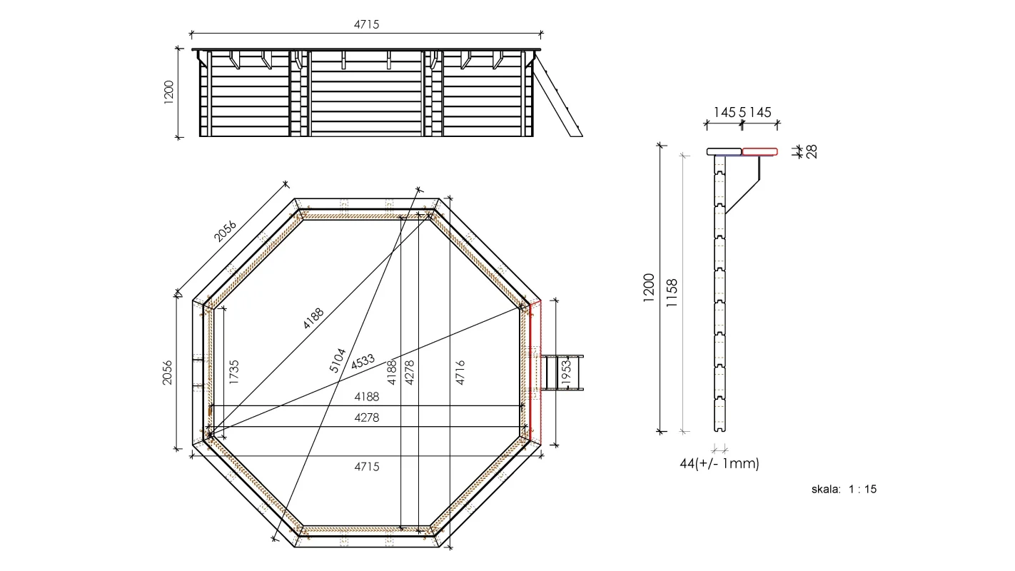 Piscina in legno Verona 4.72 x 4.72 - H.1.2 m, azzurro chiaro, autoportanti - senza cementazione - BAS753OSP - ALTANKA - Image 6