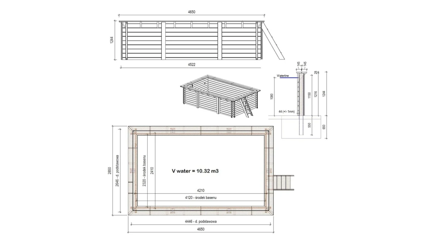 Piscina in legno AQUA 4.65 x 2.85 - H.1.24 m, azzurro chiaro, con supporti fissati al calcestruzzo - BAS7306OSPL - ALTANKA - Image 4