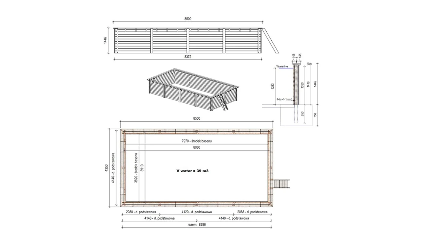 Piscina in legno AQUA 8.5 x 4.35 - H.1.45 m, azzurro chiaro, Su telaio - senza cementazione - BAS7309OSPU - ALTANKA - Image 4
