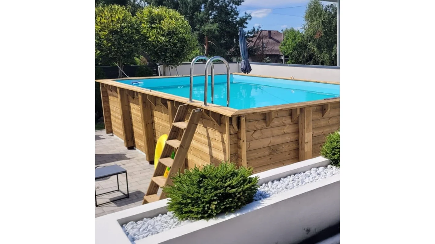 Piscina in legno AQUA 8.5 x 4.35 - H.1.45 m, azzurro chiaro, Su telaio - senza cementazione - BAS7309OSPU - ALTANKA - Image 5