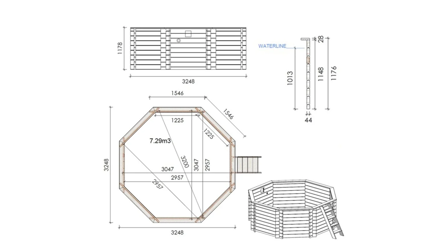 Piscina in legno Coral 3.25 x 3.25 - H.1.18 m, azzurro chiaro, autoportanti - senza cementazione - BAS7301OSP - ALTANKA - Image 4