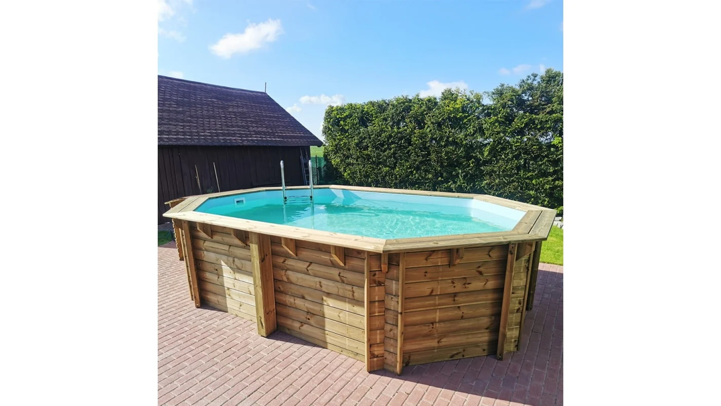 Piscina in legno NEMO 4.3 x 3 - H.1.31 m, azzurro chiaro, con supporti fissati al calcestruzzo - BAS7303OSPL - ALTANKA - Image 5