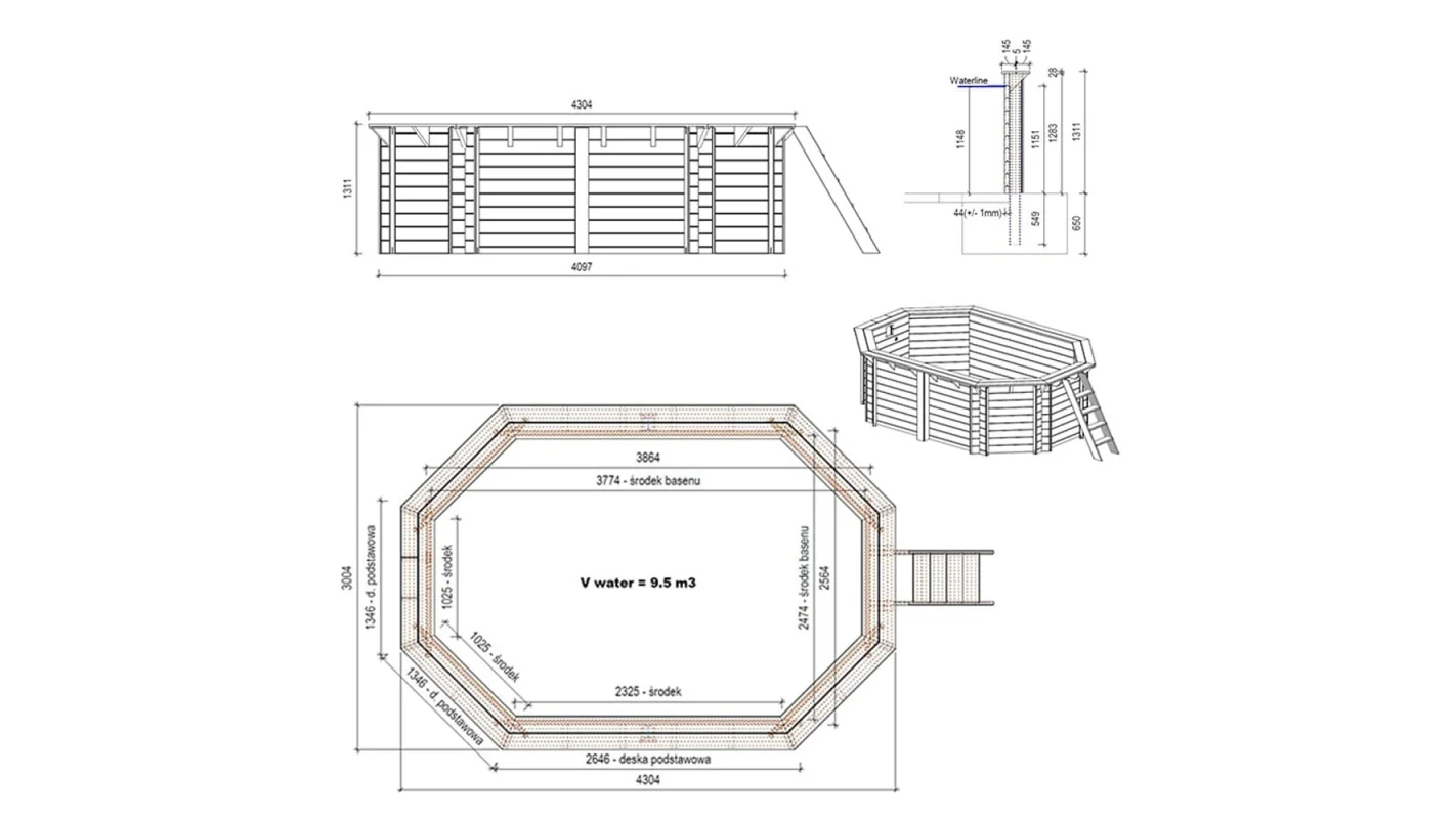 Piscina in legno NEMO 4.3 x 3 - H.1.31 m, azzurro chiaro, Su telaio - senza cementazione - BAS7303OSPU - ALTANKA - Image 4