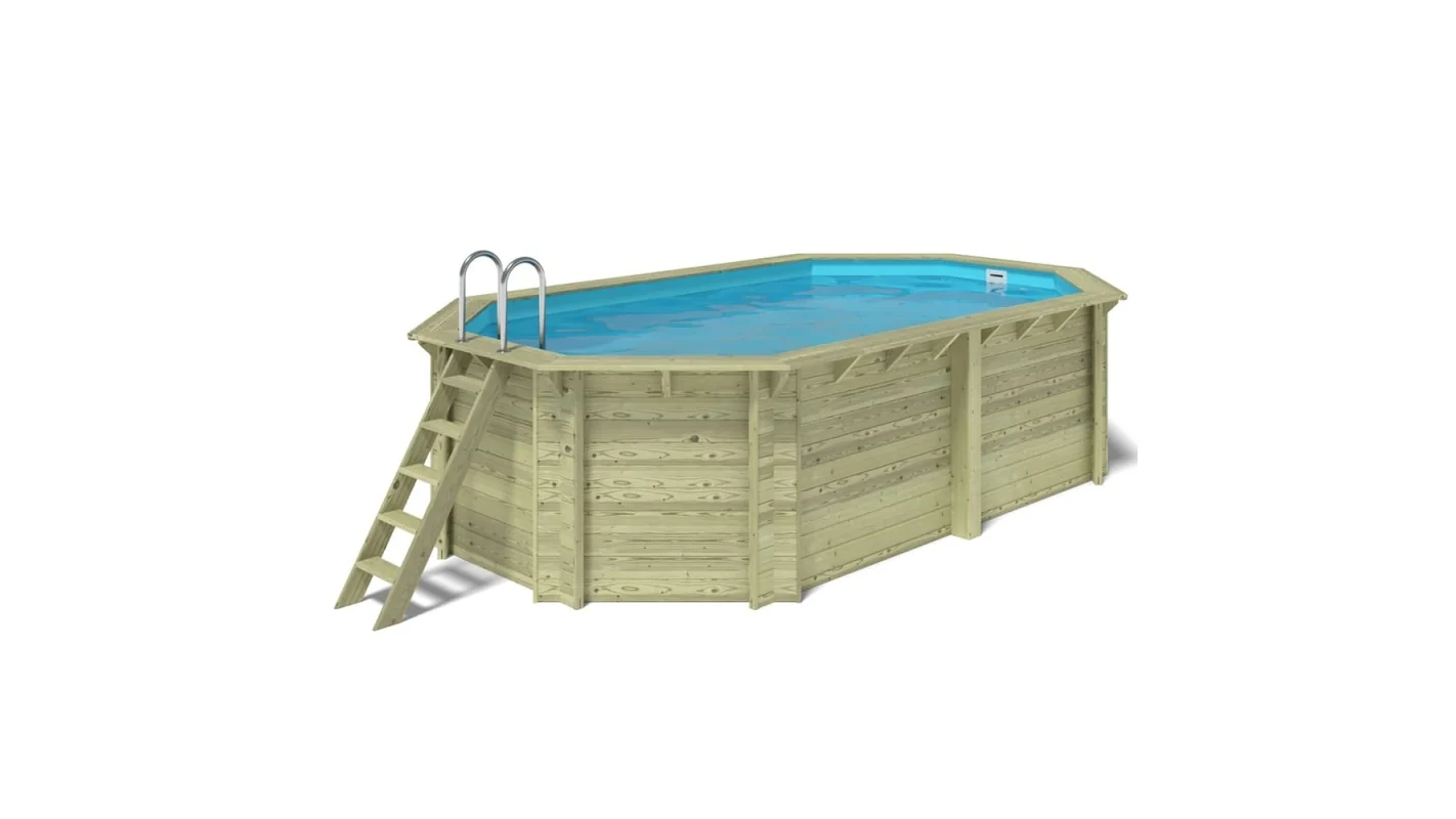 Piscina in legno NEMO 5.79 x 3.49 - H.1.45 m, azzurro chiaro, Su telaio - senza cementazione - BAS7304OSPU - ALTANKA - Image 3