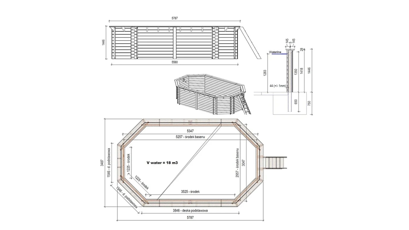 Piscina in legno NEMO 5.79 x 3.49 - H.1.45 m, azzurro chiaro, Su telaio - senza cementazione - BAS7304OSPU - ALTANKA - Image 4