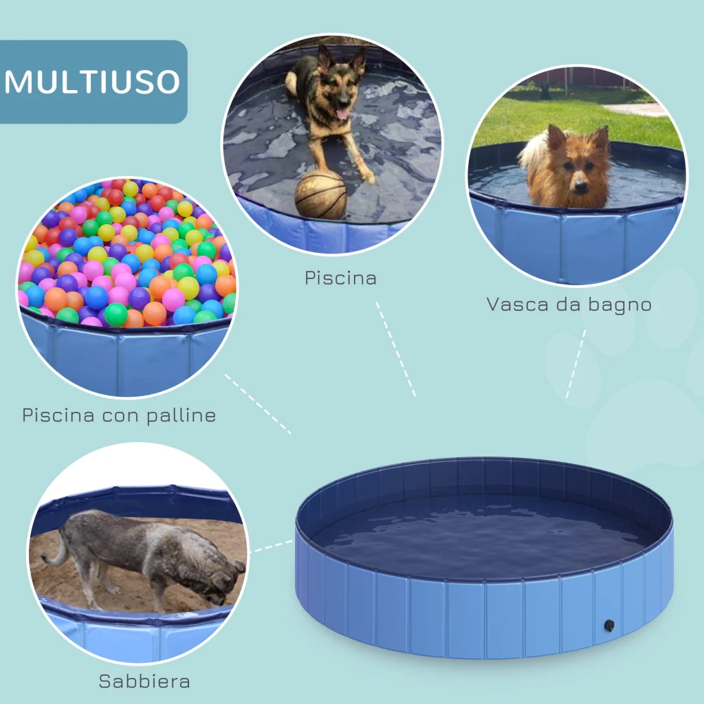 Piscina Pieghevole per Cani in PVC Azzurro Ø160x30h cm - Image 4