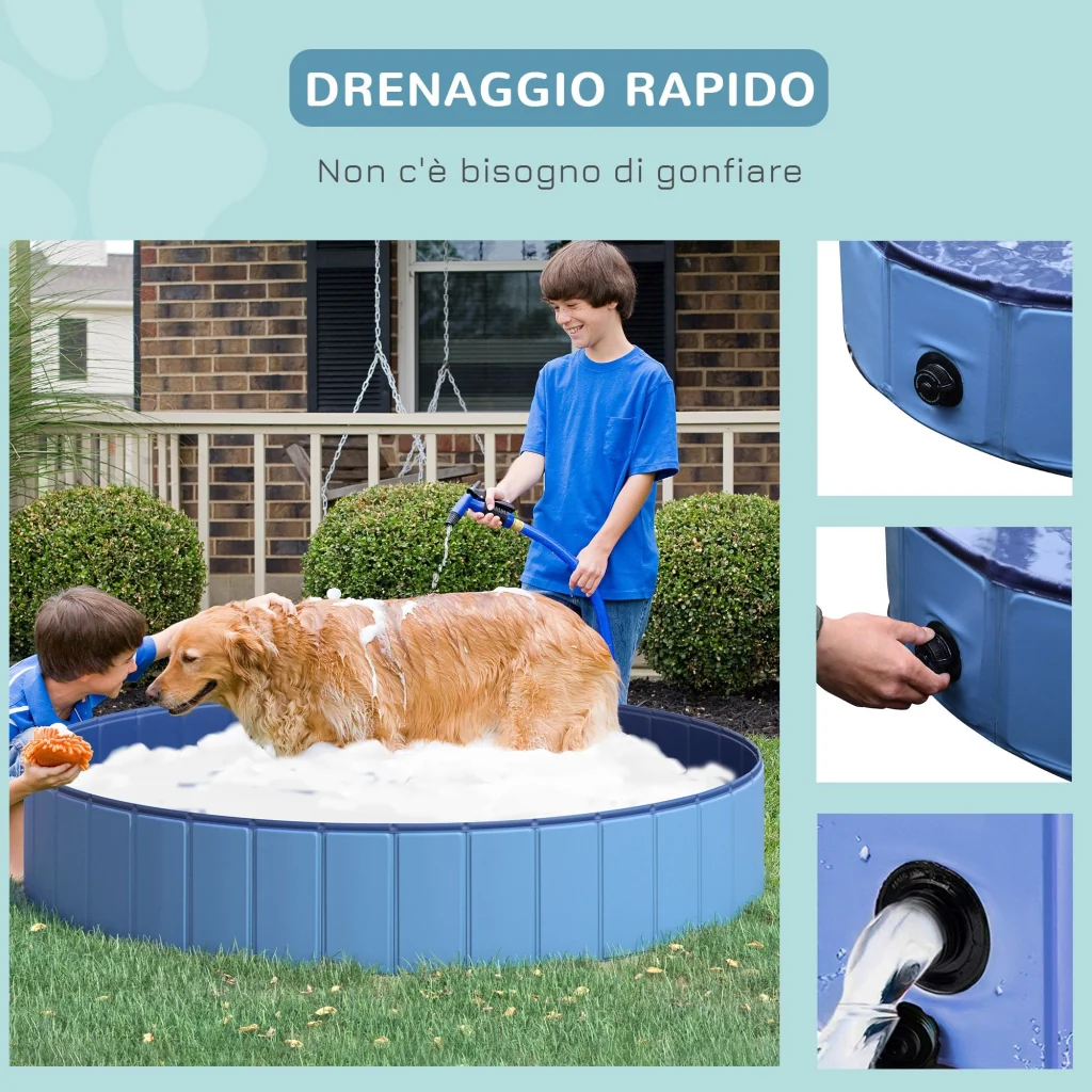 Piscina Pieghevole per Cani in PVC Azzurro Ø160x30h cm - Image 6