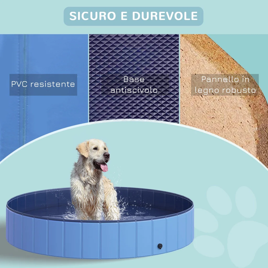 Piscina Pieghevole per Cani in PVC Azzurro Ø160x30h cm - Image 8