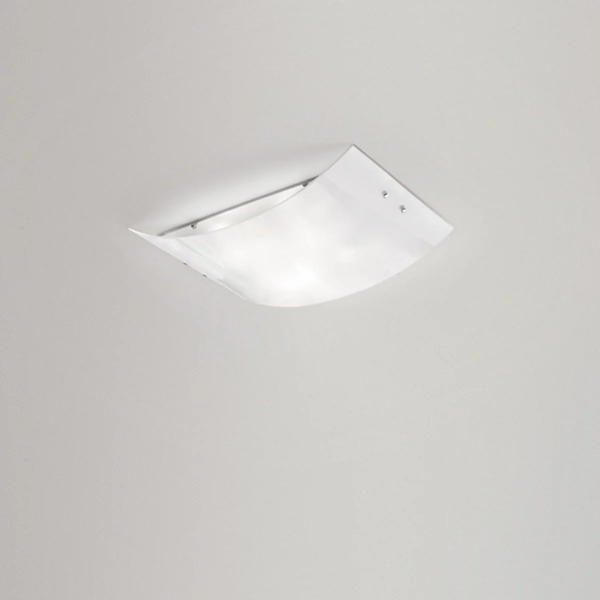 Plafoniera Michela piccola 32x21cm bianco lucido 2XE27, vetro curvo con base cromata, IP20, max 2x42W, lampada da soffitto elegante - Image 2