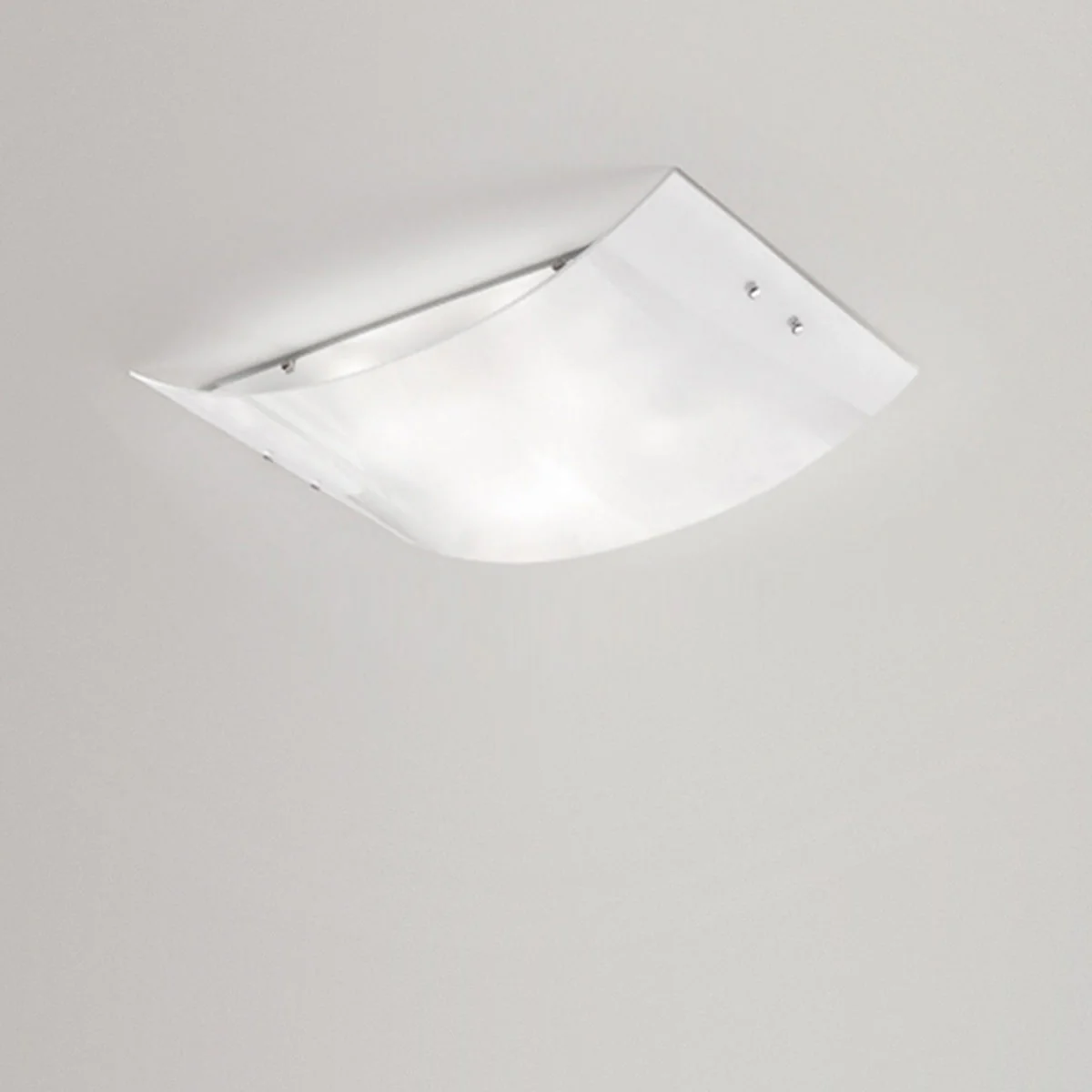 Plafoniera Michela grande 45x30cm bianco lucido 2XE27, vetro curvo con base cromata, IP20, max 2x52W, lampada da soffitto elegante - Image 2