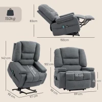Poltrona Alzapersona Reclinabile con 8 Punti Massaggianti, in Tessuto Effetto Lino, 97x90x102 cm, Grigio - Image 3