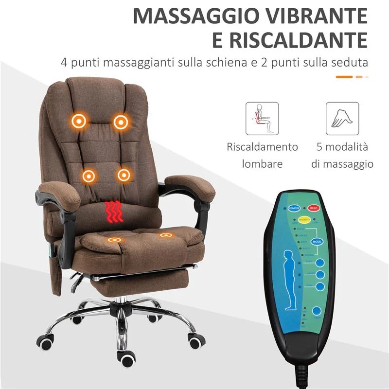 POLTRONA DA UFFICIO MASSAGGIANTE CON RISCALDAMENTO, RECLINAZIONE E ALTEZZA REGOLABILE, MARRONE - Image 3