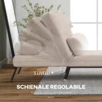 Poltrona Letto Singolo 3 in 1 con Schienale Reclinabile su 5 Livelli, Cuscino Imbottito e Materasso, Divano Letto Singolo Pieghevole per Soggiorno, in Acciaio, Lino, 75x70x75cm, Beige - Image 4