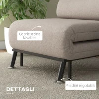 Poltrona Letto Singolo 3 in 1 con Schienale Reclinabile su 5 Livelli, Cuscino Imbottito e Materasso, Divano Letto Singolo Pieghevole per Soggiorno, in Acciaio, Lino, 75x70x75cm, Beige - Image 7