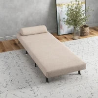 Poltrona Letto Singolo 3 in 1 con Schienale Reclinabile su 5 Livelli, Cuscino Imbottito e Materasso, Divano Letto Singolo Pieghevole per Soggiorno, in Acciaio, Lino, 75x70x75cm, Beige - Image 8