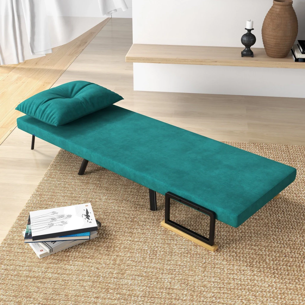 Poltrona Letto Singolo Reclinabile con Cuscino Sfoderabile in Tessuto Effetto Lino Verde - Image 8