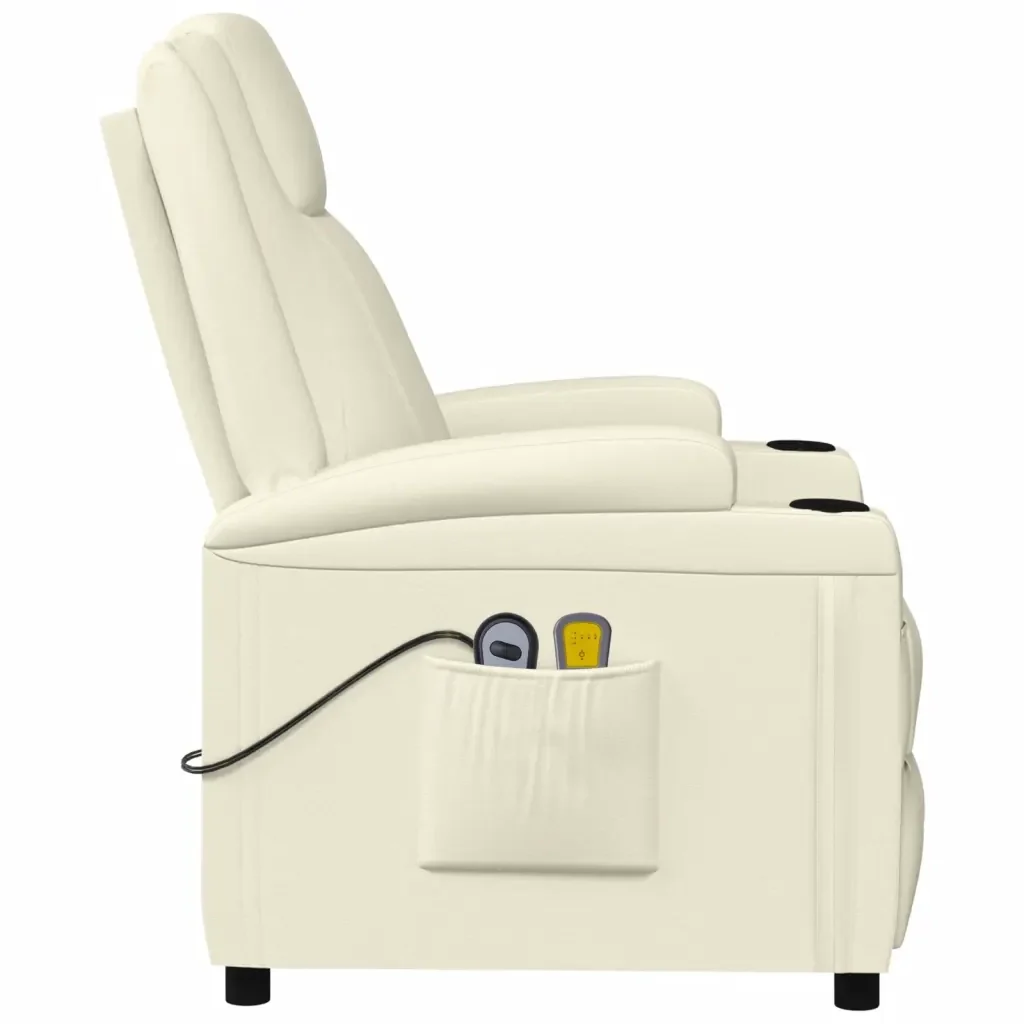 Poltrona Massaggiante Elettrica Bianco Crema Similpelle 3073796 - Image 5