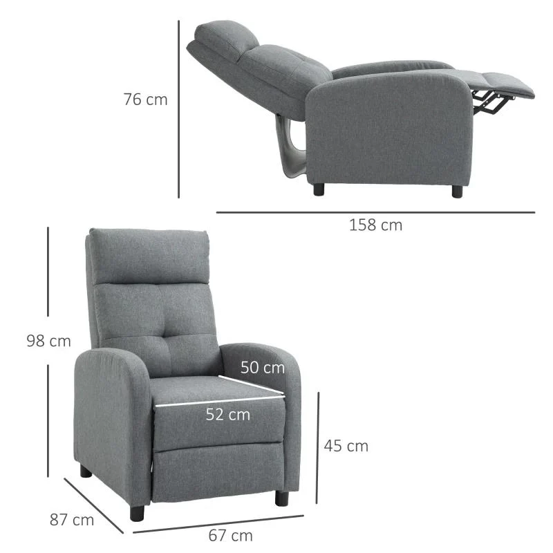 POLTRONA RECLINABILE 155¦ MAX IN TESSUTO EFFETTO LINO GRIGIO CON POGGIAPIEDI, 67X87X98 CM - Image 5