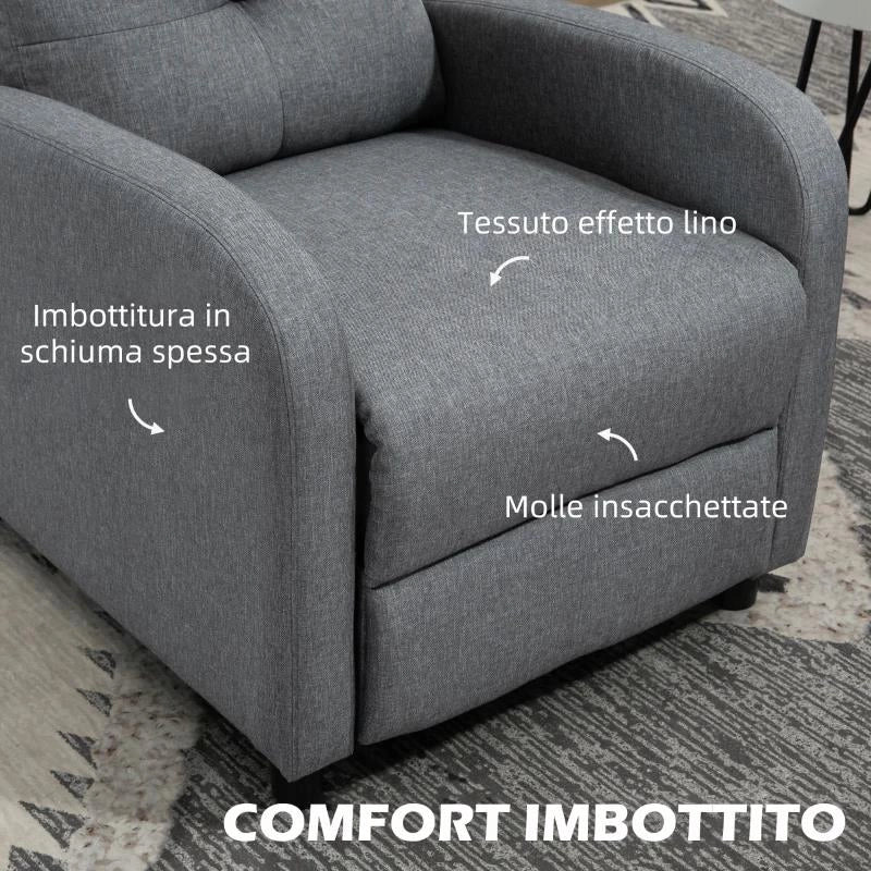POLTRONA RECLINABILE 155¦ MAX IN TESSUTO EFFETTO LINO GRIGIO CON POGGIAPIEDI, 67X87X98 CM - Image 6