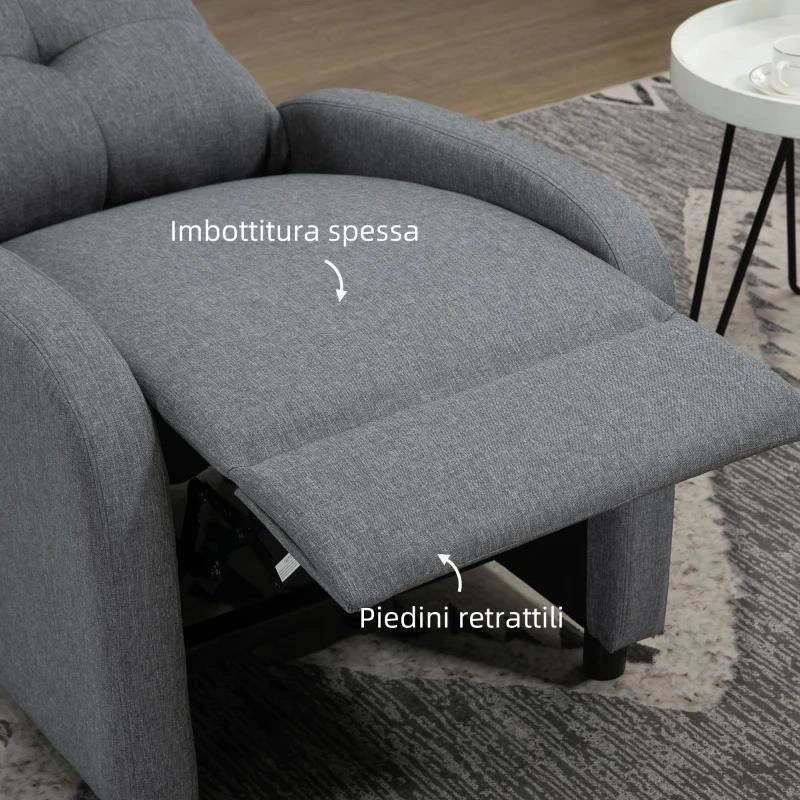 POLTRONA RECLINABILE 155¦ MAX IN TESSUTO EFFETTO LINO GRIGIO CON POGGIAPIEDI, 67X87X98 CM - Image 7