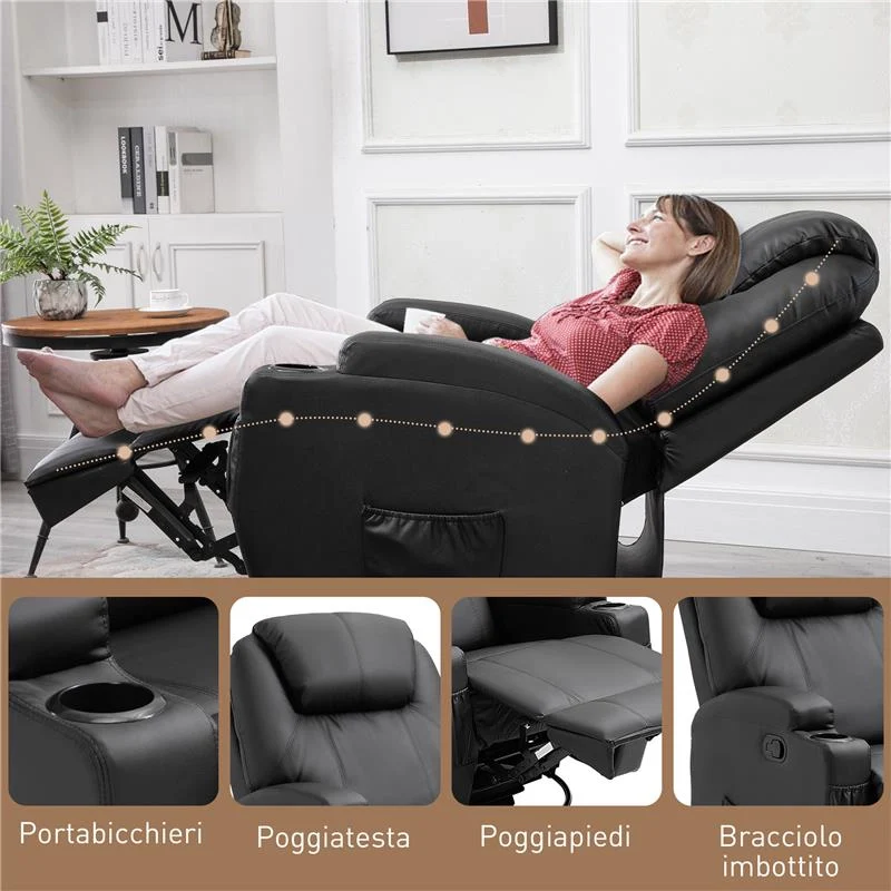POLTRONA RELAX MASSAGGIANTE CON 8 PUNTI 5 MODALITÀ E 2 INTENSITÀ NERA - Image 6