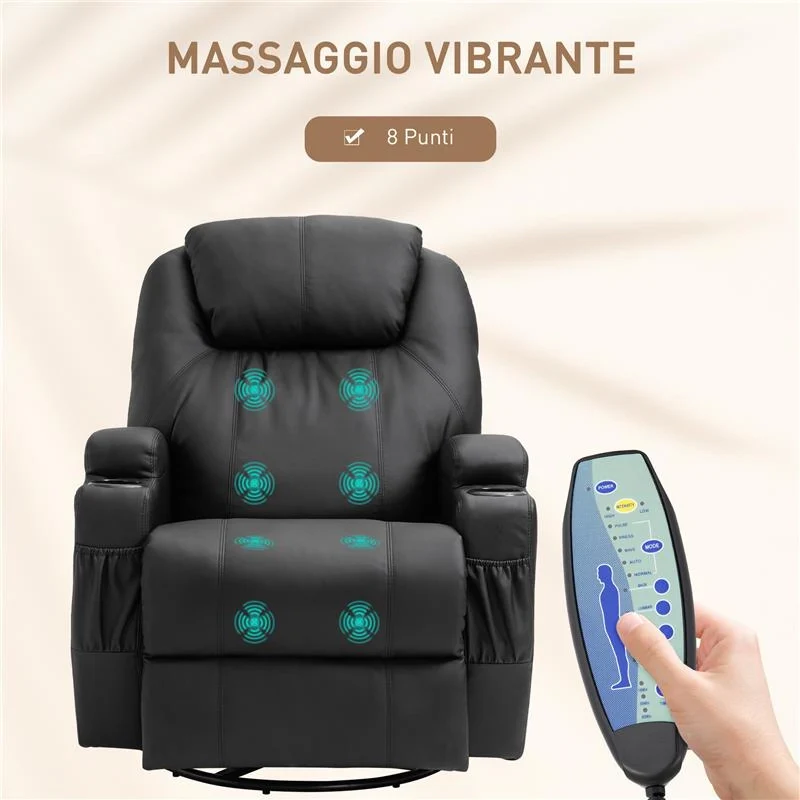 POLTRONA RELAX MASSAGGIANTE CON 8 PUNTI 5 MODALITÀ E 2 INTENSITÀ NERA - Image 8