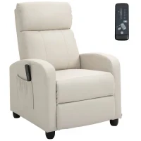 Poltrona Relax Massaggiante con Telecomando e 8 Programmi, Reclinazione e Poggiapiedi, 68x88x98cm, Crema