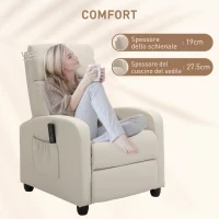 Poltrona Relax Massaggiante con Telecomando e 8 Programmi, Reclinazione e Poggiapiedi, 68x88x98cm, Crema - Image 7
