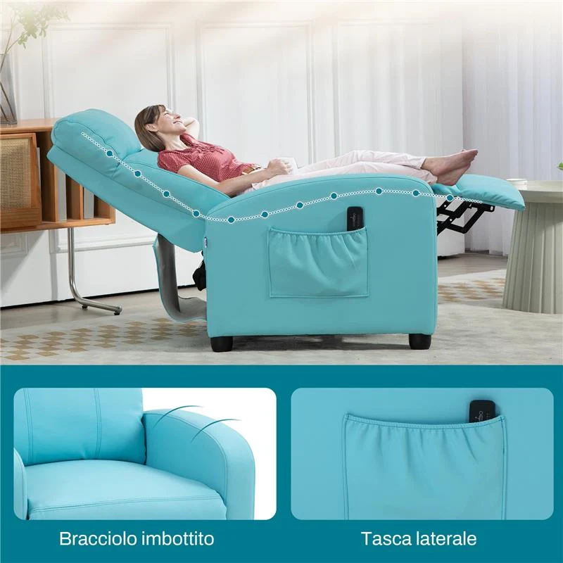 POLTRONA RELAX MASSAGGIANTE CON TELECOMANDO E 8 PROGRAMMI, RECLINAZIONE E POGGIAPIEDI, AZZURRO - Image 3