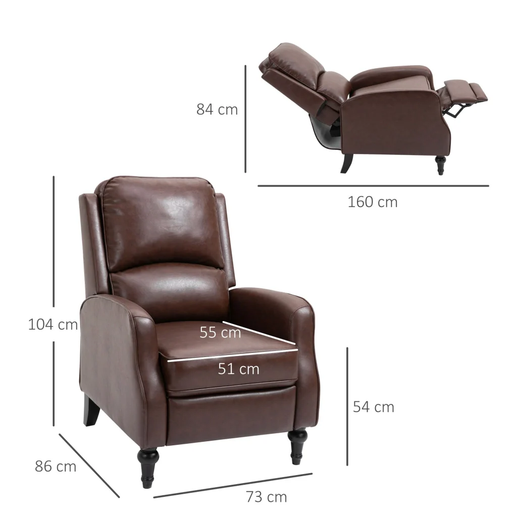 Poltrona Relax Reclinabile Manuale in Similpelle Marrone - Image 3