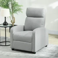 Poltrona Relax, regolabile 135°, poggiapiedi e schienale imbottiti, Lino-Polyester, Grigio Chiaro - Image 3