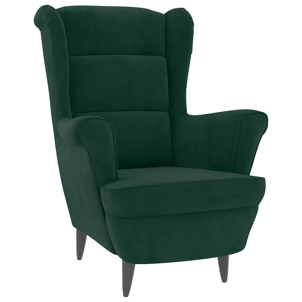 Poltrona Schienale ad Ala con Poggiapiedi Verde Scuro Velluto - Image 3