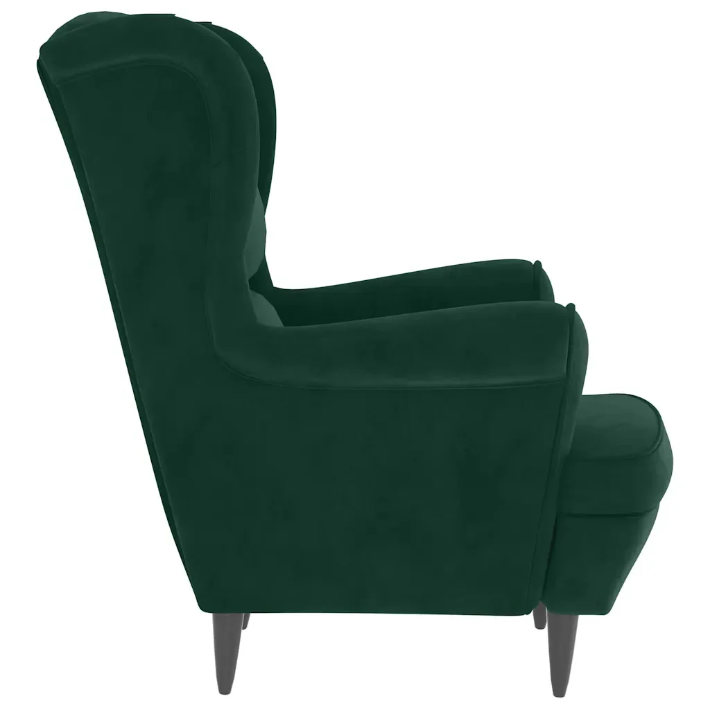 Poltrona Schienale ad Ala con Poggiapiedi Verde Scuro Velluto - Image 4