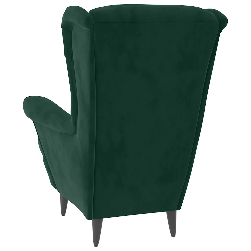 Poltrona Schienale ad Ala con Poggiapiedi Verde Scuro Velluto - Image 5