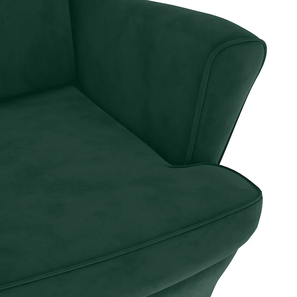 Poltrona Schienale ad Ala con Poggiapiedi Verde Scuro Velluto - Image 6