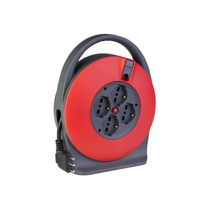 Poly Pool PP2741 Avvolgicavo Elettrico 5m 4 Prese Pluristandard Schuko 16A Disgiuntore Termico colore Rosso e Nero - Image 3