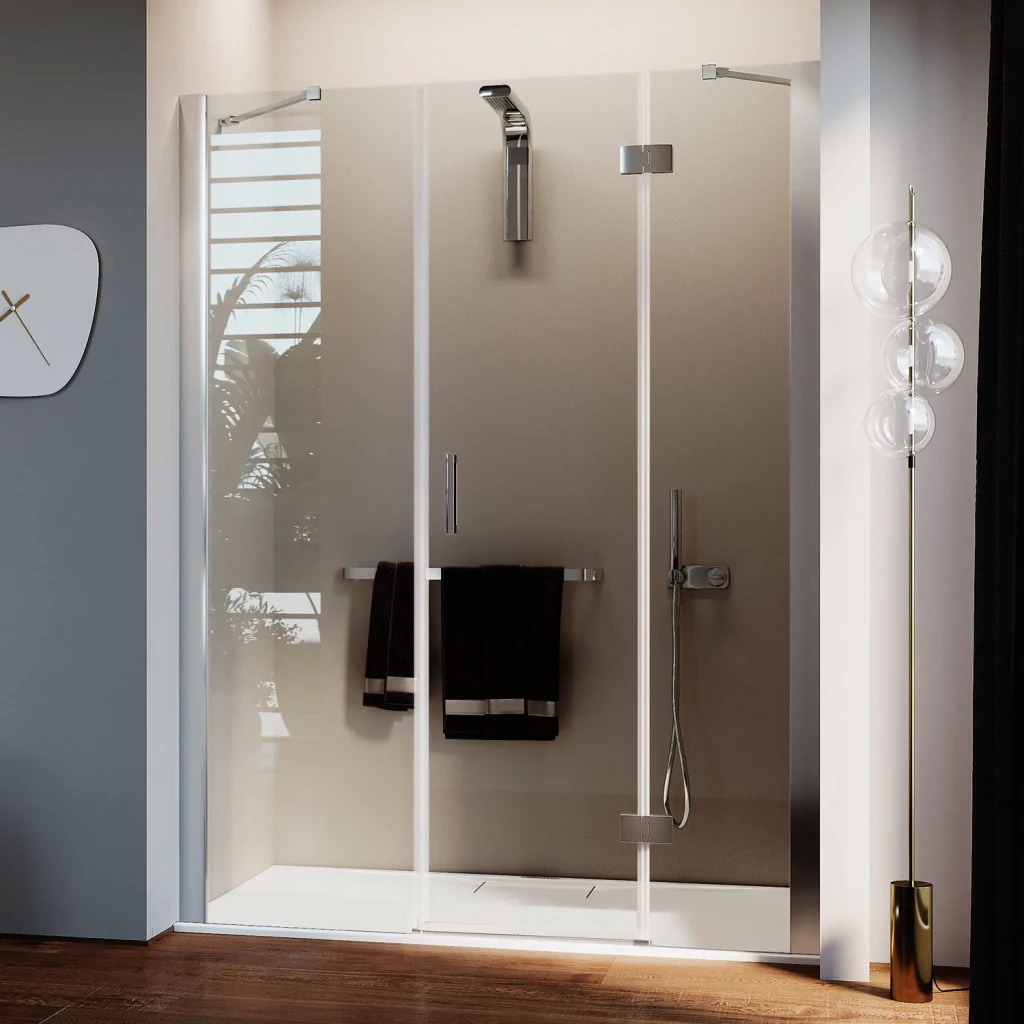 Porta Doccia 120CM H190 Vetro Trasparente con Easy-Clean mod. Flip Anta + Fisso - Image 2