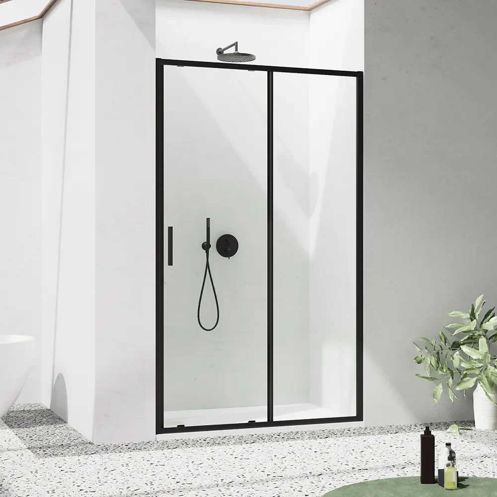 Porta doccia 140cm profili slim nero opaco vetro 6mm trasparente h190 | Portofino - Image 3