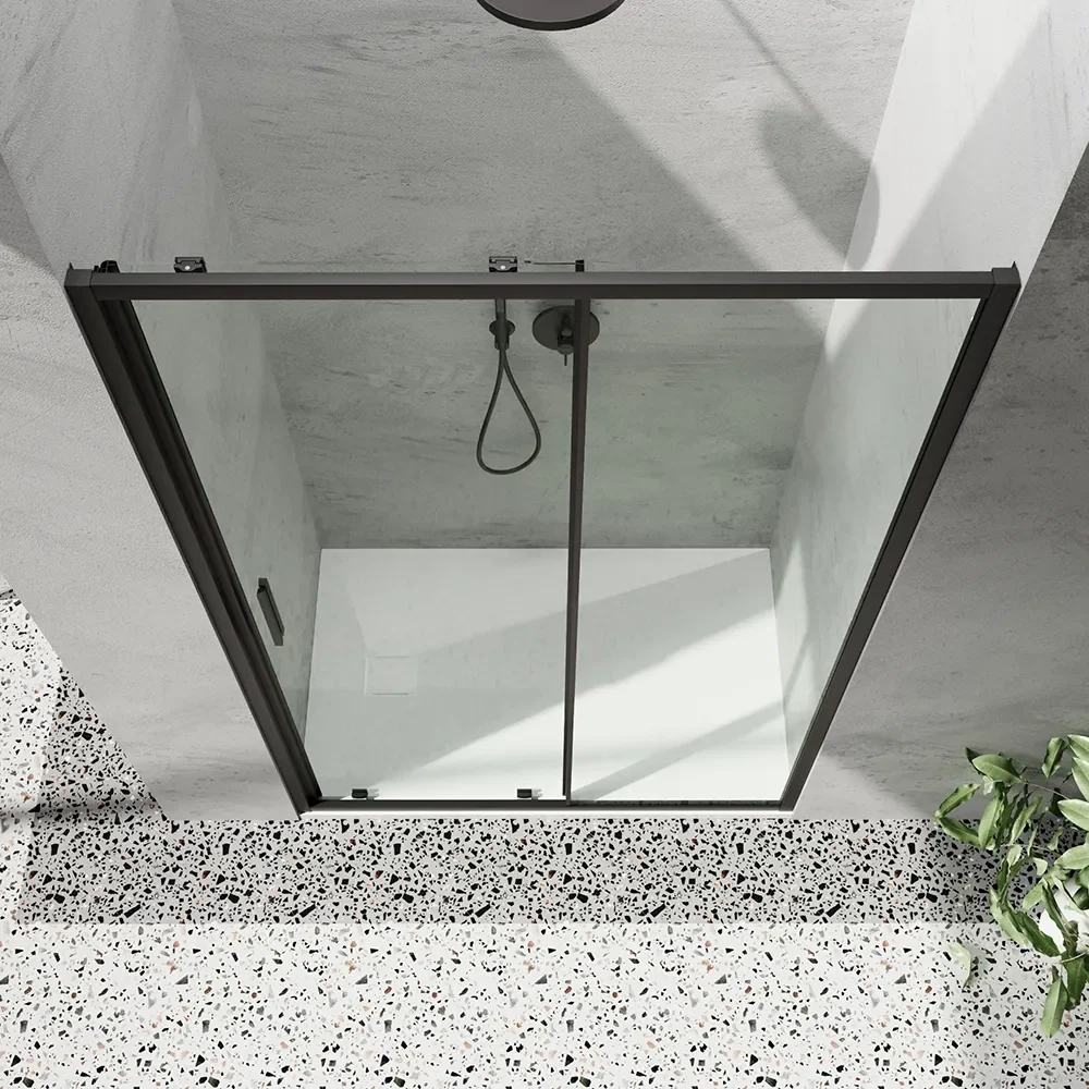 Porta doccia 140cm profili slim nero opaco vetro 6mm trasparente h190 | Portofino - Image 4