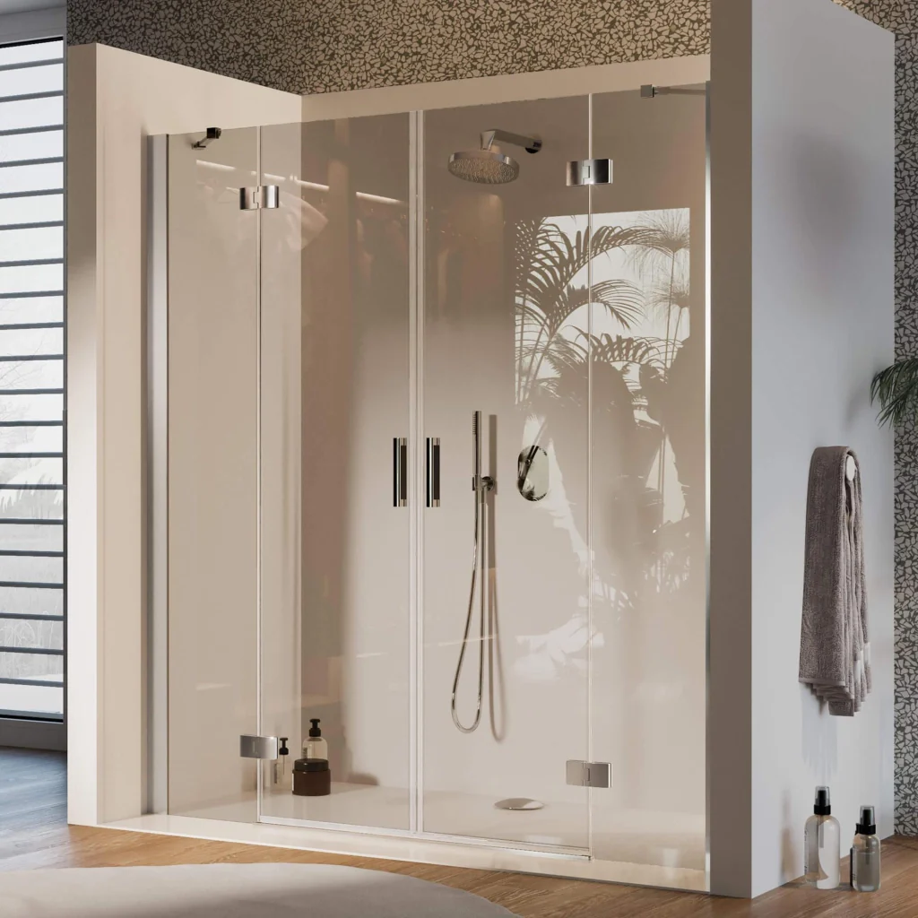Porta Doccia 240 cm 2 Ante Battenti in Cristallo Trasparente 6mm H190 Fosterberg Herning - Image 2